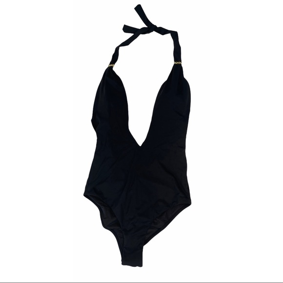 BCBGMaxAzria Plunge V Neck Halter Swimsuit - Picture 10 of 11